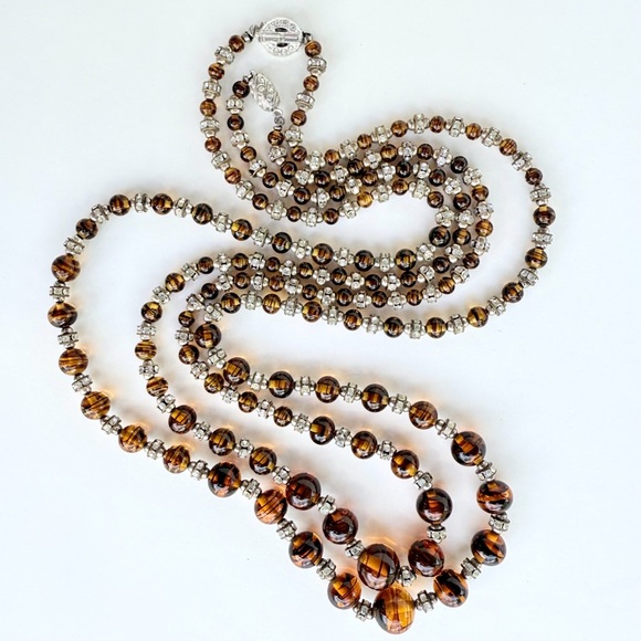 Kenneth Jay Lane Jewelry - Vintage 1960s-70s Kenneth Jay Lane Glass Bead Rhinestone Rondelle Necklace Set
